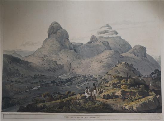 Havell after Henry Salt, three coloured aquatints, View near the village of Asceriah in Abyssinia, The Mountains overall 55 x 77cm, unf